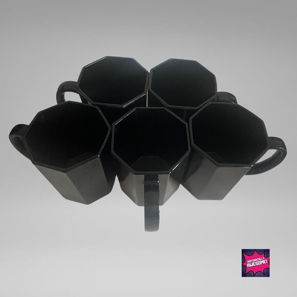 Arcoroc Octime Set of 5 Black Mugs - Made in France - A++ Vintage Condition - Picture 2 of 5